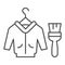 Leather repair thin line icon. Jacket and brush vector illustration isolated on white. Clothes cleaning outline style