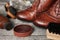 Leather shoes and shoe cleaning accessories