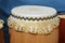 Leather skin top of so called traditional Japanese `Nagado` drum percussion music instrument