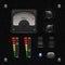 Leather UI Application Software Controls Set. Switch, Knobs, Button, Lamp, Volume, Equalizer, Voltmeter, Speedometr.