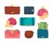 Leather wallets. Business treasures dollars golden coins in sack and wallets for men and women garish vector