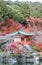 The leave change color of red in Temple japan.