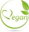 Leaves and heart, vegan sign, vegan and nature logo