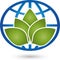 Leaves, plant and earth ball, nature and wellness logo