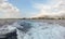 Leaving the port of Glyfada in the afternoon view from behind of the boat.