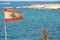 Lebanese flag waving at the coast of Beirut