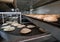 Lebanese pita bread on conveyor