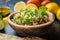 Lebanese tabbouleh salad with bulgur, parsley, tomato and cucmber