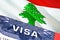 Lebanon Visa Document, with Lebanon flag in background. Lebanon flag with Close up text VISA on USA visa stamp in passport,3D