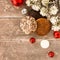 Lebkuchen, German Gingerbread with Christmas Decoration on Wood