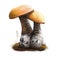 Leccinum aurantiacum or red capped scaber stalk mushroom closeup digital art illustration. Boletus has yellow cap and