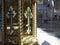 Lectern is portable piece of furniture used in celebrations of the Christian church. A close-up image of a gold cross on