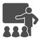 Lecturer blackboard with students solid icon. Lecture or training lesson symbol, glyph style pictogram on white