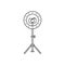 Led ring lamp on tripod with camera. Linear icon. Black simple illustration of light for selfie, blogger. Contour isolated vector