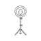 Led ring lamp on tripod with smartphone. Linear icon. Black simple illustration of light for selfie, blogger. Contour isolated