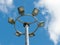 led urban lighting lamp on a pole against the blue sky, eco-friendly energy-saving technology in the urban