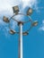 led urban lighting lamp on a pole against the blue sky, eco-friendly energy-saving technology in the urban