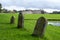 Leeds Castle near Maidstone, Kent UK. Tombstones in foreground. Photographed on a crisp, clear day in autumn.