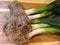 Leeks on a cutting board