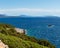Lefkada sea shore cliffs with vivid greenery view