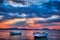 Lefkimi Corfu, Greece - Two Fishing Boats at Sunset over the Ionian Sea