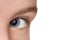 Left blue eye of child close up
