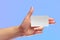 Left Female Hand Hold Blank White Card Mock-up. SIM Cellular Plastic NFC Smart Tag Call-card Mock Up Template. Credit Namecard or
