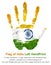 Left handprint in color of flag India, gouache imprint of national indian colors isolated