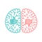 Left and Right Brain, Like and Dislike concept outline stroke flat design with Thumb Hand symbol illustration