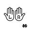 Left and right hand palms with letters L and R signs. Line style icon.