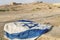 Left on a stone Israeli flag on the background of the Ancient fortress Masada Israel.