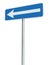 Left traffic route only direction road sign turn pointer, blue isolated roadside signage perspective, white arrow icon and frame