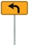 Left turn ahead route road sign, yellow isolated roadside traffic signage, this way only direction pointer, black arrow frame