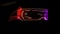 Left view of eyeware goggles colorful neon light, futuristic digital innovation concept, glow in dark background, cyber device,