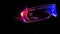 Left view of eyeware goggles colorful neon light, futuristic digital innovation concept, glow in dark background, cyber device,