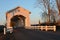 Left view of Gilkey Covered Bridge in Linn County, Oregon at sunset