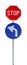 Left white and blue arrow red stop sign isolated