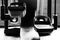 Leg muscle training machine - ellipse, close-up, black and white photo