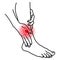 Leg pain icon, person holding with hands sick ankle