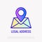 Legal business address thin line icon: pointer in envelope. Modern vector illustration for registered location