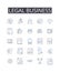 Legal business line icons collection. Financial sector, Corporate world, Professional field, Judicial system, Commercial