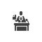 Legal defence, lawyer on podium vector icon