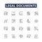 Legal documents line vector icons and signs. Wills, Deeds, Contracts, Affidavits, Agreements, Leases, Powers, Indentures