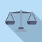 Legal scales law icon flat vector. Copyright decision