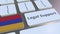 Legal Support text and flag of Armenia on the computer keyboard. Online legal service related 3D animation