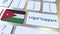 Legal Support text and flag of Jordan on the computer keyboard. Online legal service related 3D animation