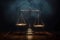 Legal symbolism Iconic scale of justice isolated on dark background