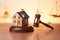 Legal symbolism Toy house with gavel represents Family Law concepts
