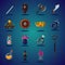 Legendary asset. Set of magic items and resource for computer fantasy game. Isolated cartoon icons set.