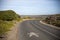 The legendary Clarence Drive on the Fynbos Peninsula with the pedestrian caution sign this road runs along the coastline of the